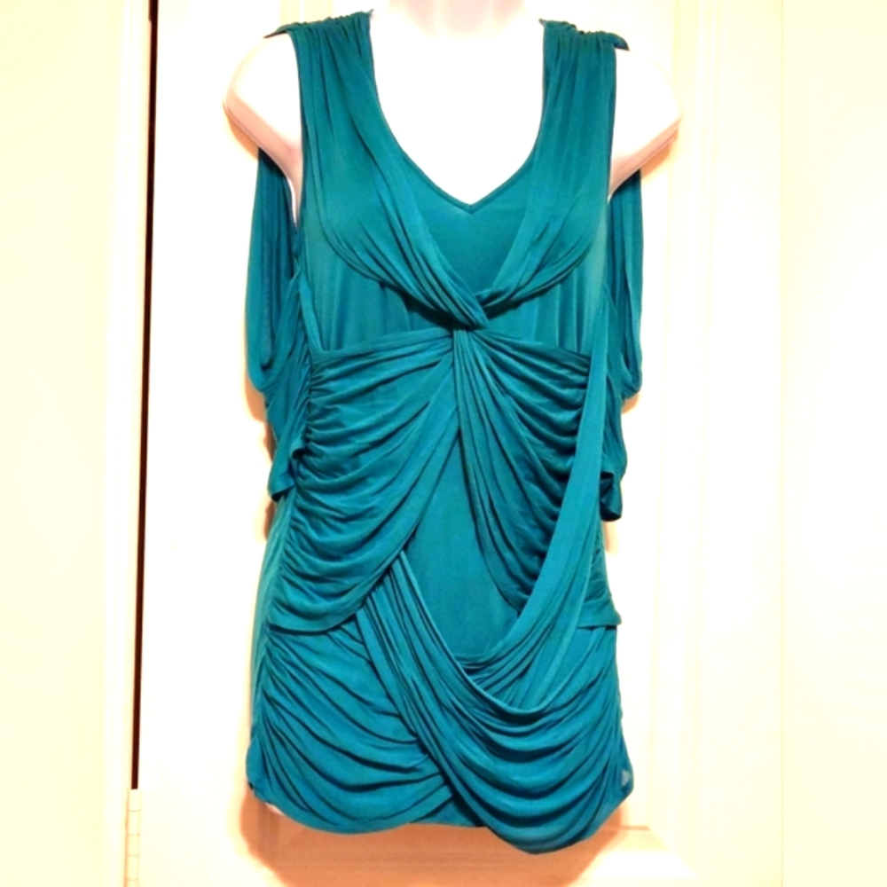Susan Monaco turquoise drape sleeveless top M NWT